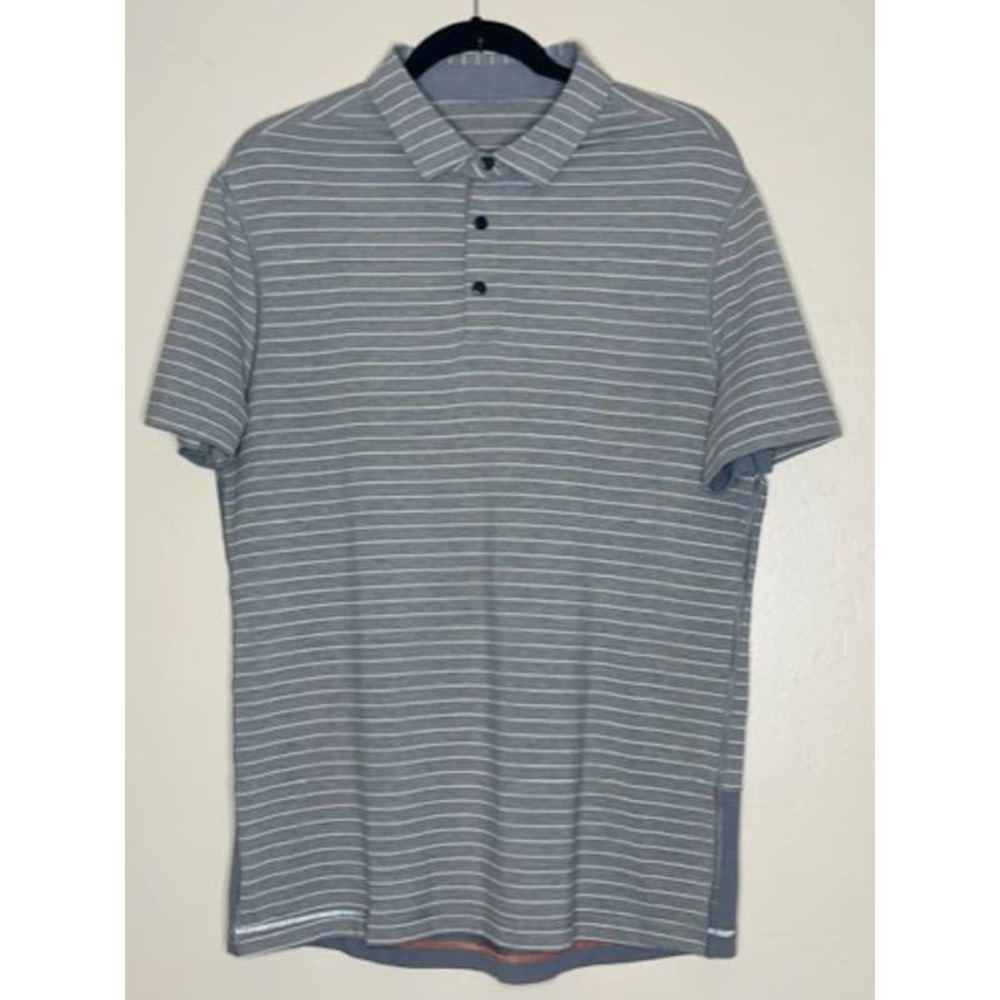 Lululemon Men's Striped Athletic Polo Shirt  Size Medium